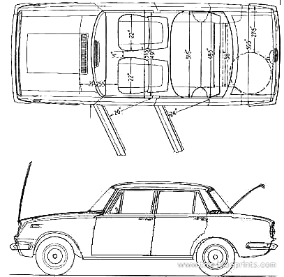 Toyota Corona (1966) - Тойота - чертежи, габариты, рисунки автомобиля