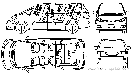 Toyota Estima (2005) - Тойота - чертежи, габариты, рисунки автомобиля