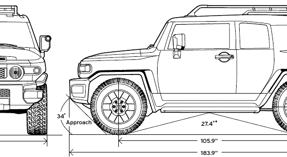Toyota FJ Cruiser - Тойота - чертежи, габариты, рисунки автомобиля