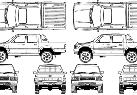 Toyota Hilux Pickup Double Cab SSR-X 4WD (1992) - Тойота - чертежи, габариты, рисунки автомобиля