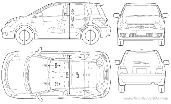 Toyota Ist (2006) - Тойота - чертежи, габариты, рисунки автомобиля