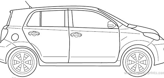 Toyota Ist (2012) - Тойота - чертежи, габариты, рисунки автомобиля