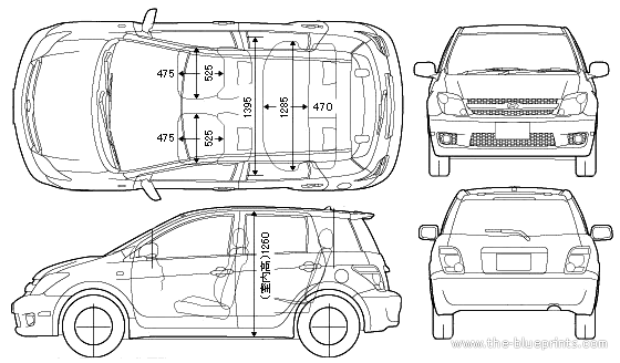 Toyota Ist (Scion Xa) (2005) - Тойота - чертежи, габариты, рисунки автомобиля
