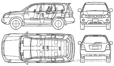 Toyota Kluger (2005) - Тойота - чертежи, габариты, рисунки автомобиля