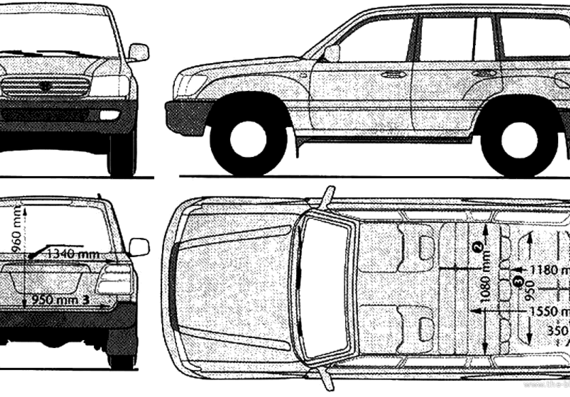 Toyota Land Cruiser 100 (1998) - Тойота - чертежи, габариты, рисунки автомобиля