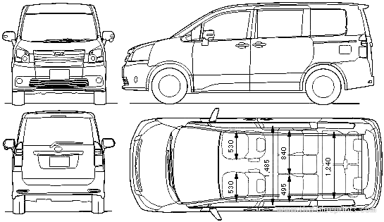 Toyota Noah (2009) - Тойота - чертежи, габариты, рисунки автомобиля