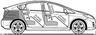 Toyota Prius 1.8 VVT-i T Spirit (2009) - Тойота - чертежи, габариты, рисунки автомобиля