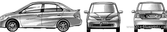 Toyota Prius (1998) - Тойота - чертежи, габариты, рисунки автомобиля