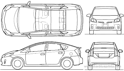 Toyota Prius (2010) - Тойота - чертежи, габариты, рисунки автомобиля