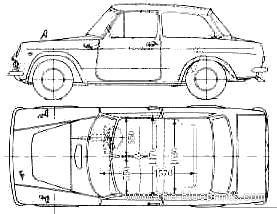 Toyota Publica (1968) - Тойота - чертежи, габариты, рисунки автомобиля