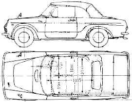 Toyota Publica Convertible (1968) - Тойота - чертежи, габариты, рисунки автомобиля