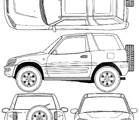 Toyota RAV4 3-Door (1996) - Тойота - чертежи, габариты, рисунки автомобиля