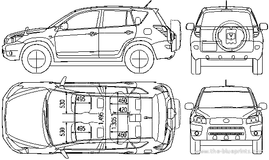 Toyota RAV4 Mk.III (2006) - Тойота - чертежи, габариты, рисунки автомобиля