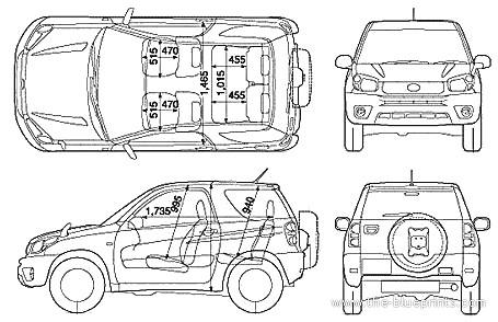 Toyota Rav4 3-Door (2005) - Тойота - чертежи, габариты, рисунки автомобиля