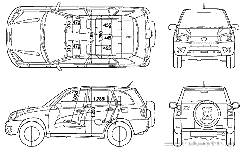 Toyota Rav4 5-Door (2005) - Тойота - чертежи, габариты, рисунки автомобиля