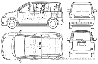 Toyota Sienta (2005) - Тойота - чертежи, габариты, рисунки автомобиля