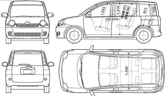 Toyota Sienta (2006) - Тойота - чертежи, габариты, рисунки автомобиля