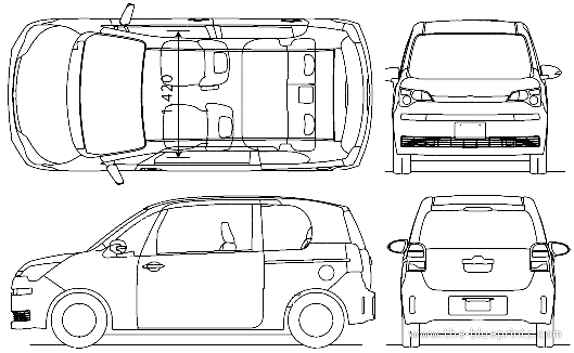 Toyota Spade (2012) - Тойота - чертежи, габариты, рисунки автомобиля