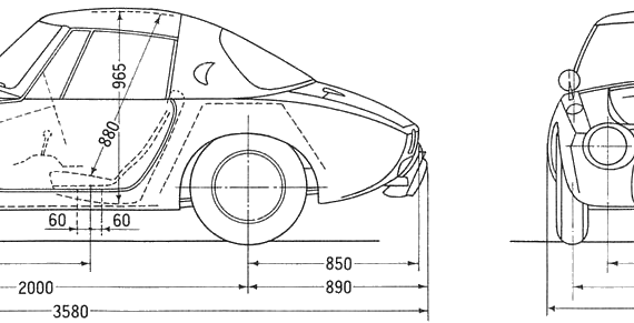 Toyota Sports 800 - Тойота - чертежи, габариты, рисунки автомобиля