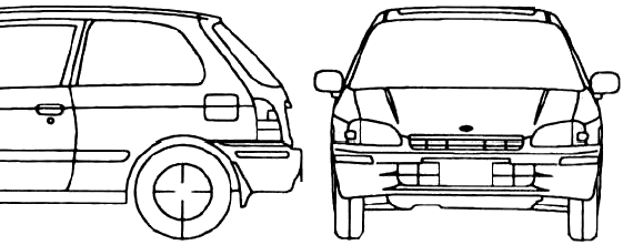 Toyota Starlet (1996) - Тойота - чертежи, габариты, рисунки автомобиля