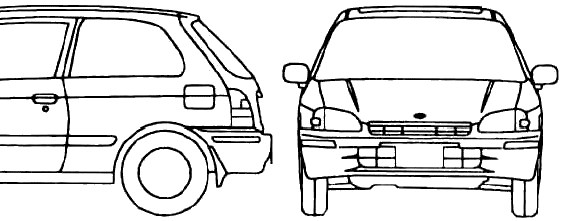 Toyota Starlet 3-Door (1996) - Тойота - чертежи, габариты, рисунки автомобиля