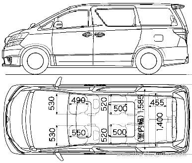 Toyota Vellfire (2009) - Тойота - чертежи, габариты, рисунки автомобиля