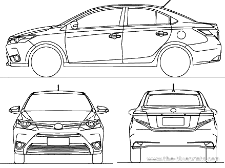 Toyota Vios (2014) - Тойота - чертежи, габариты, рисунки автомобиля