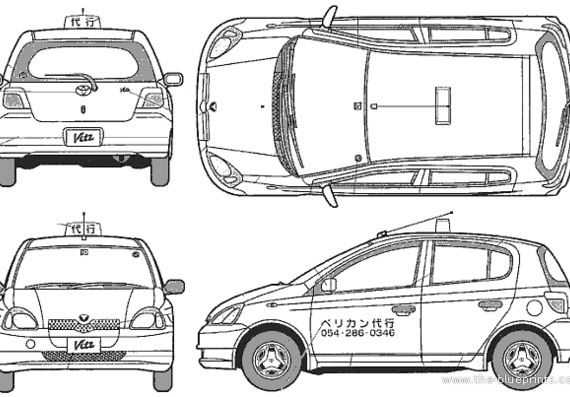 Toyota Vitz - Тойота - чертежи, габариты, рисунки автомобиля