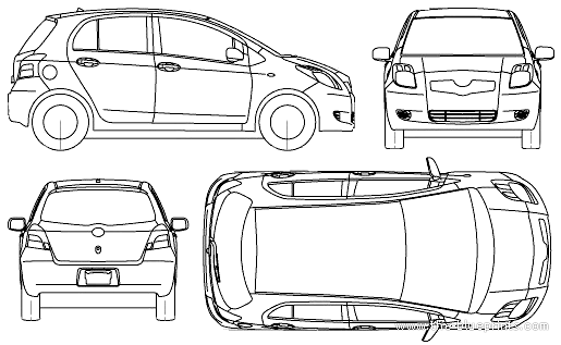 Toyota Vitz 5-Door (Yaris) (2006) - Тойота - чертежи, габариты, рисунки автомобиля