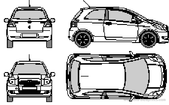 Toyota Yaris II 3-Door (2006) - Тойота - чертежи, габариты, рисунки автомобиля