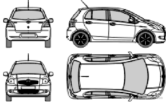 Toyota Yaris II 5-Door (2006) - Тойота - чертежи, габариты, рисунки автомобиля
