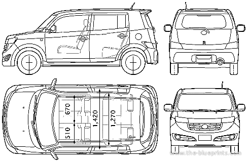 Toyota bB (2006) - Тойота - чертежи, габариты, рисунки автомобиля