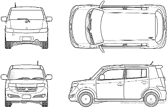 Toyota bB (Scion) (2005) - Тойота - чертежи, габариты, рисунки автомобиля