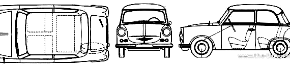 Trabant 500 (1958) - Трабант - чертежи, габариты, рисунки автомобиля