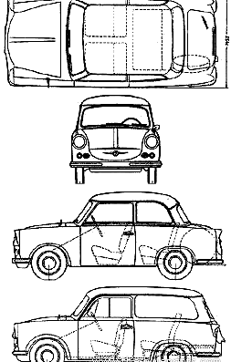 Trabant 500 (1962) - Трабант - чертежи, габариты, рисунки автомобиля