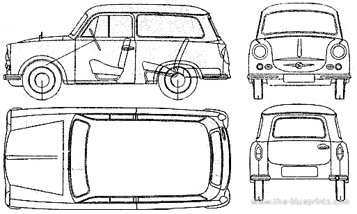 Trabant 500 Kombi (1959) - Трабант - чертежи, габариты, рисунки автомобиля