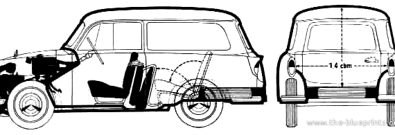 Trabant 600 Combi (1963) - Трабант - чертежи, габариты, рисунки автомобиля