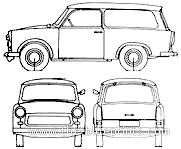 Trabant 601 Kombi (1973) - Трабант - чертежи, габариты, рисунки автомобиля