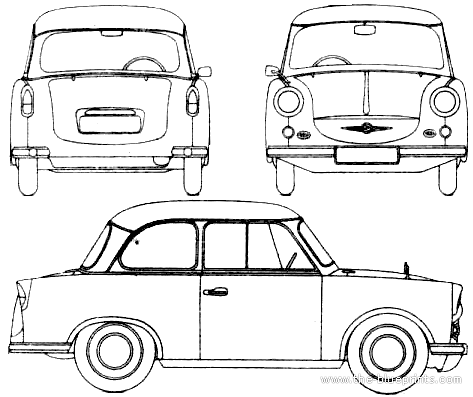 Trabant P500 (1959) - Трабант - чертежи, габариты, рисунки автомобиля
