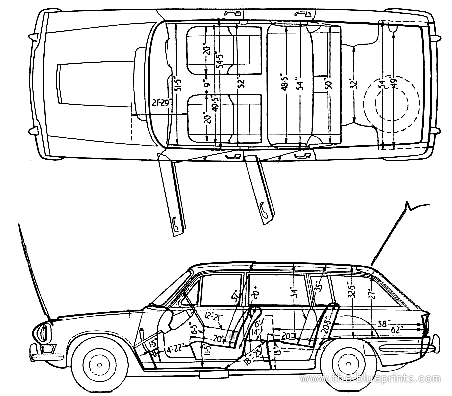 Triumph 2000 Estate (1966) - Триумф - чертежи, габариты, рисунки автомобиля