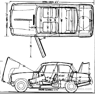 Triumph Herald 12-50 (1963) - Триумф - чертежи, габариты, рисунки автомобиля