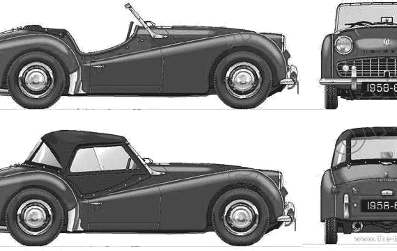 Triumph TR3A (1961) - Триумф - чертежи, габариты, рисунки автомобиля