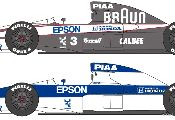 Tyrrell-Ford 020 F1 GP (1991) - Разные автомобили - чертежи, габариты, рисунки автомобиля