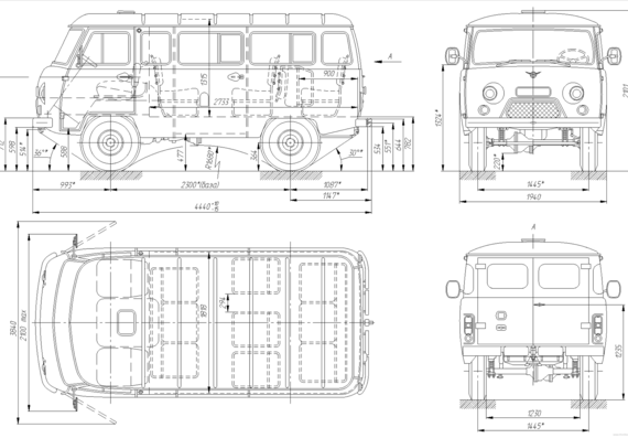 UAZ-2206 - УАЗ - чертежи, габариты, рисунки автомобиля
