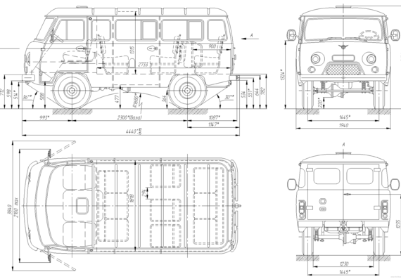 UAZ-3961 - УАЗ - чертежи, габариты, рисунки автомобиля