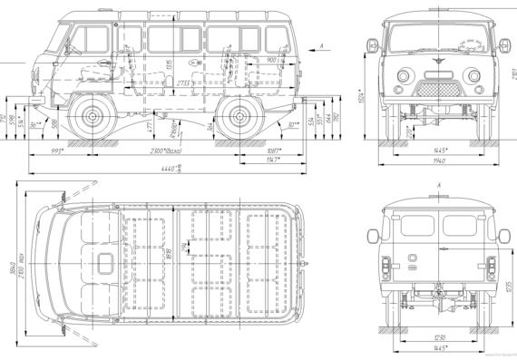 UAZ 2206 (2005) - УАЗ - чертежи, габариты, рисунки автомобиля