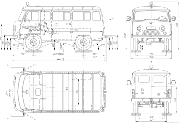 UAZ 39625 (2005) - УАЗ - чертежи, габариты, рисунки автомобиля