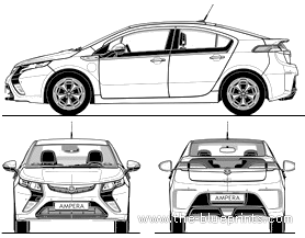 Vauxhall Ampera (2011) - Воксхолл - чертежи, габариты, рисунки автомобиля