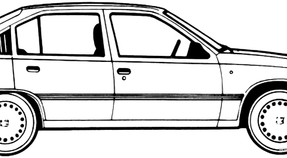 Vauxhall Astra B 1.3L 5-Door (1988) - Воксхолл - чертежи, габариты, рисунки автомобиля