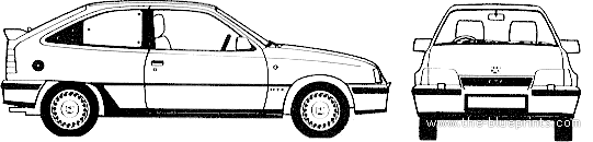 Vauxhall Astra B 3-Door GTE (1987) - Воксхолл - чертежи, габариты, рисунки автомобиля